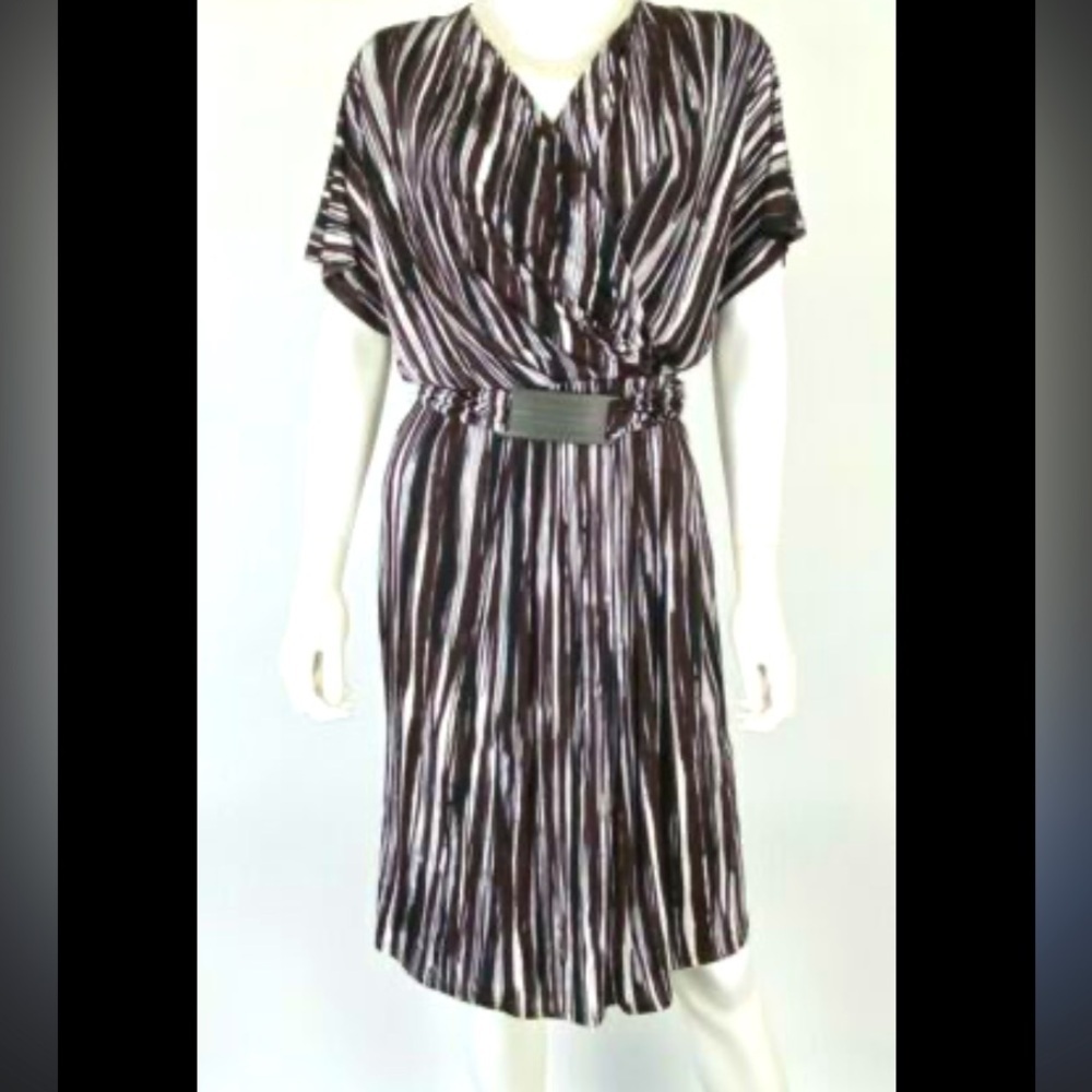 Maxmara Italy y2k belted mesh dress brown cream fall designer formal casual